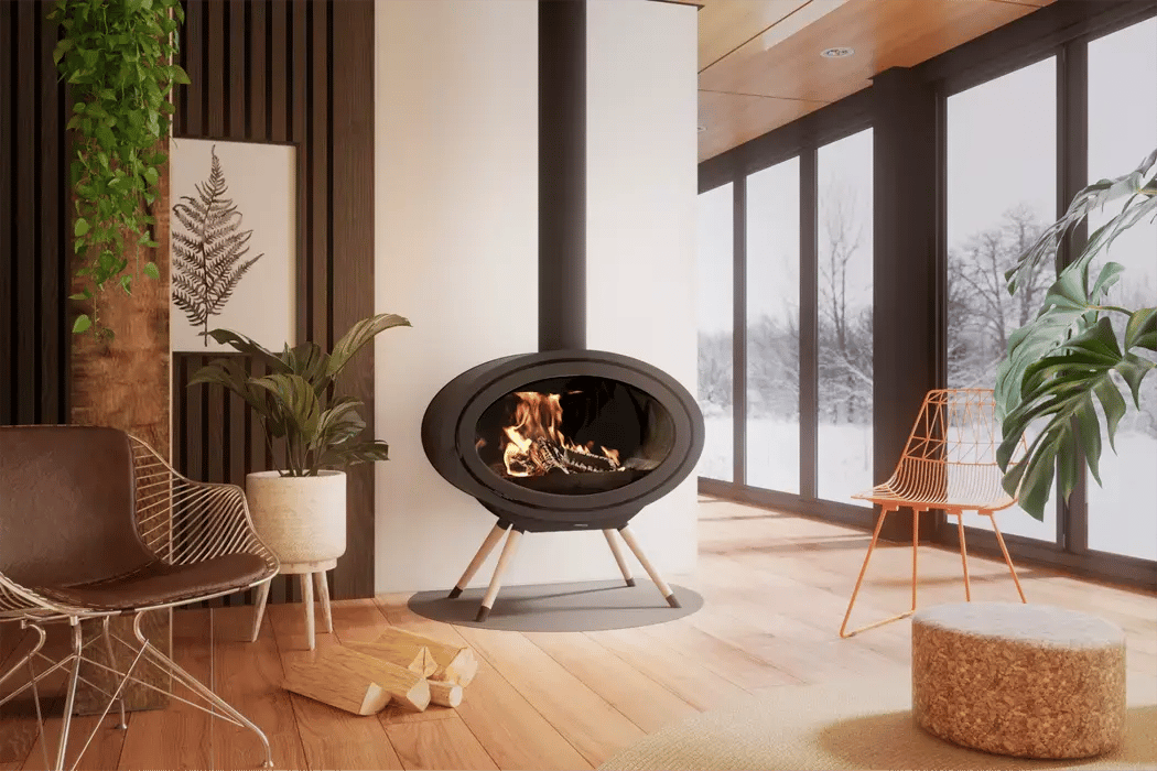 Ovaler Kamin mit Abzug bis zur Decke