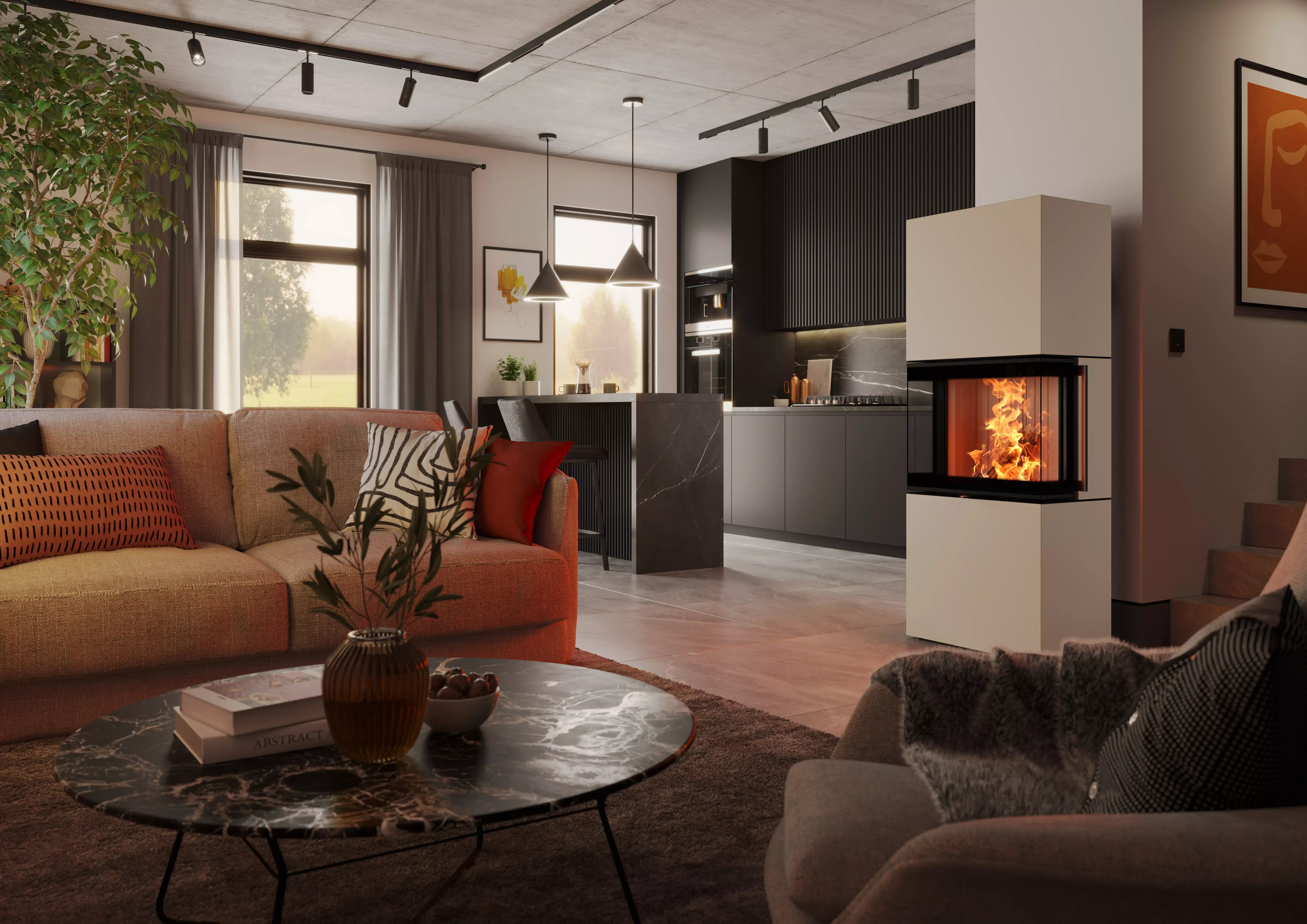 Kamin steht an der Wand